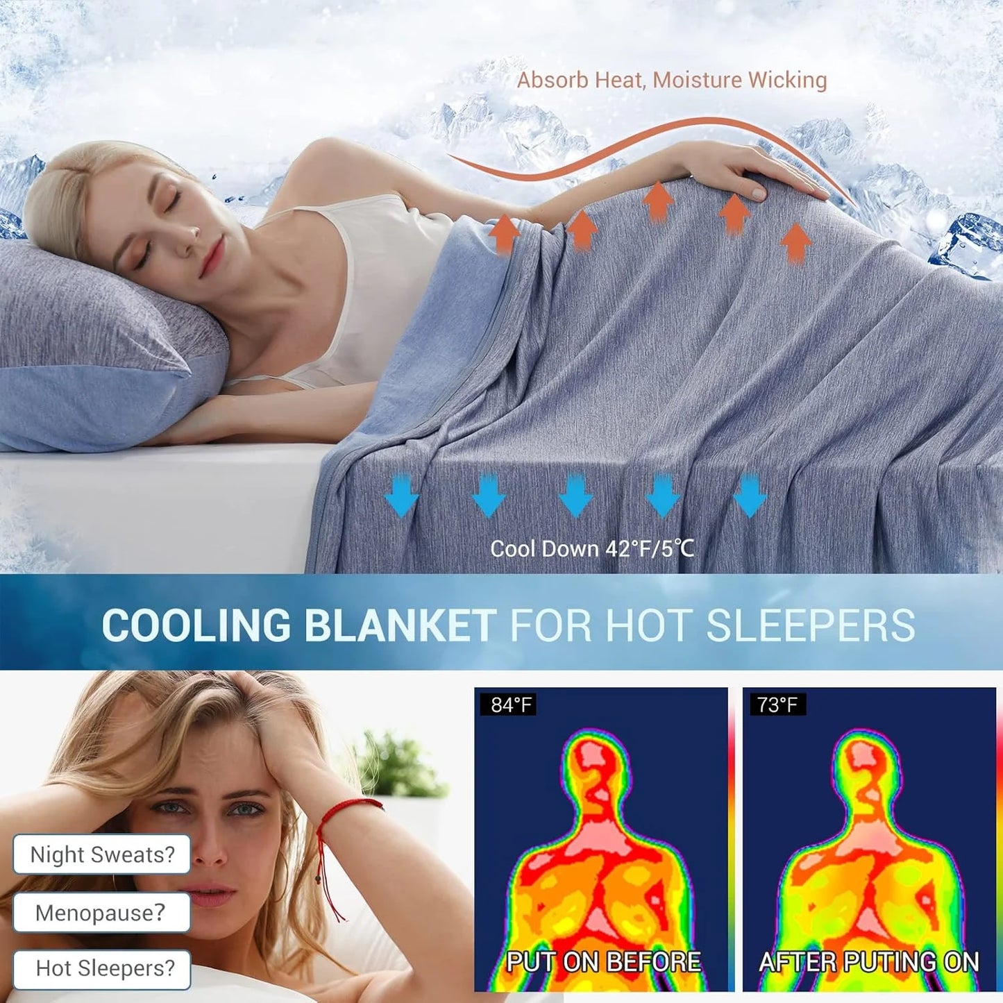 Alanda Cooling Blanket for Hot Sleepers, Q-MAX>0.5 Double-Sided Cooling Fiber Summer Blanket