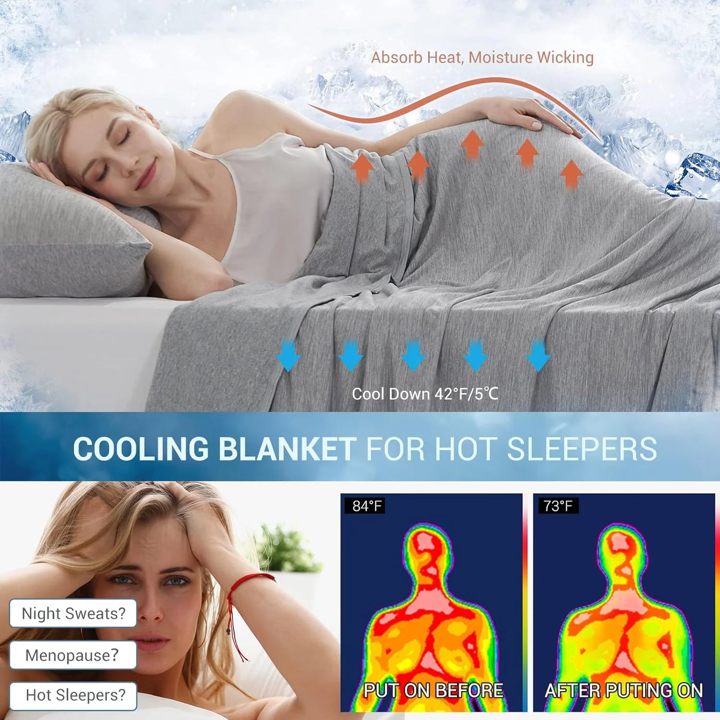 Alanda Cooling Blanket for Hot Sleepers, Q-MAX>0.5 Double-Sided Cooling Fiber Summer Blanket
