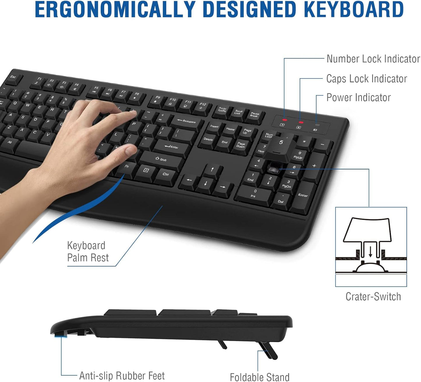 ALANDA Full-sized Ergonomic Wireless Keyboard