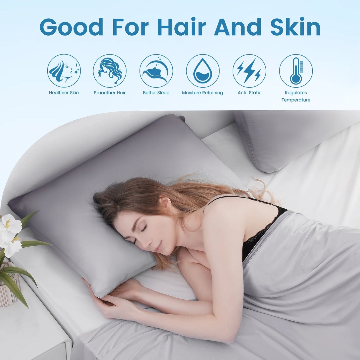 ALANDA Cooling Pillow Cases, Arc-Chill Q-max>0.5 Gradient Breathable Soft & Stretch Cooling Pillowcases with Zipper, 2 Pack 20"x26"