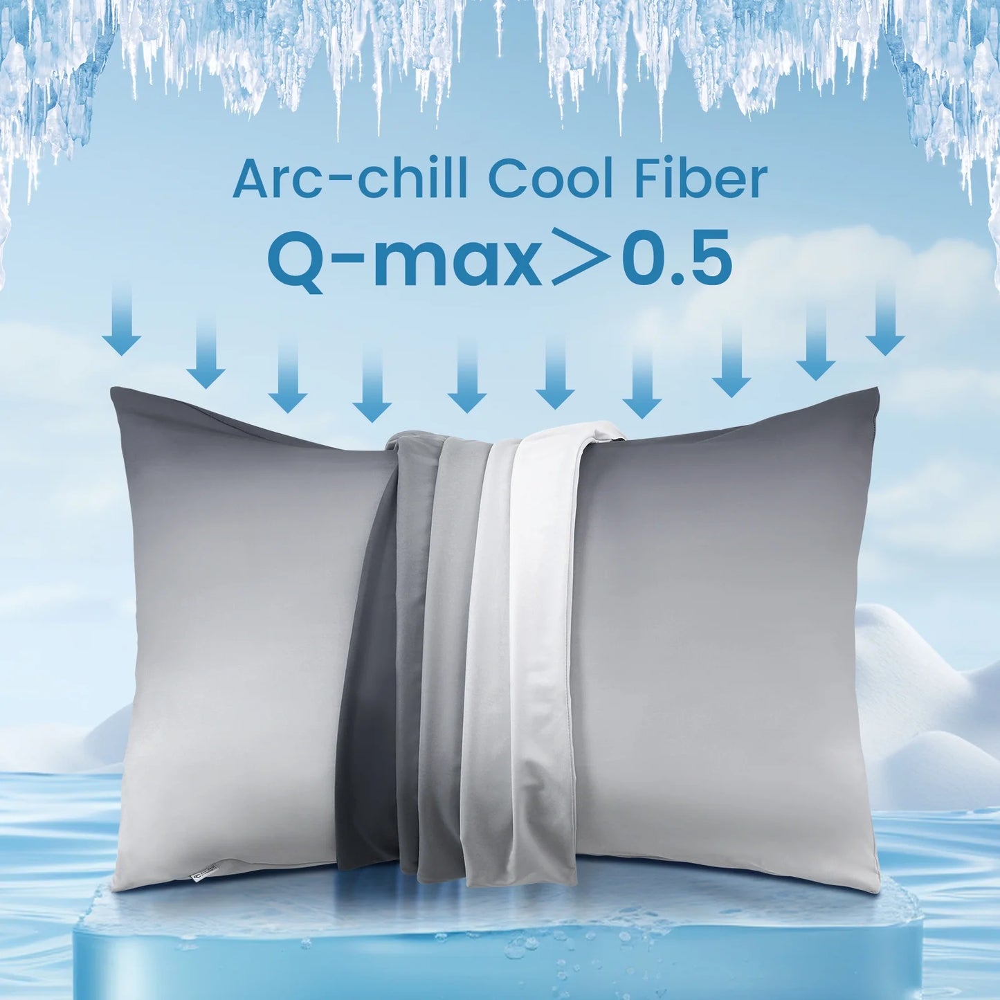 ALANDA Cooling Pillow Cases, Arc-Chill Q-max>0.5 Gradient Breathable Soft & Stretch Cooling Pillowcases with Zipper, 2 Pack 20"x26"