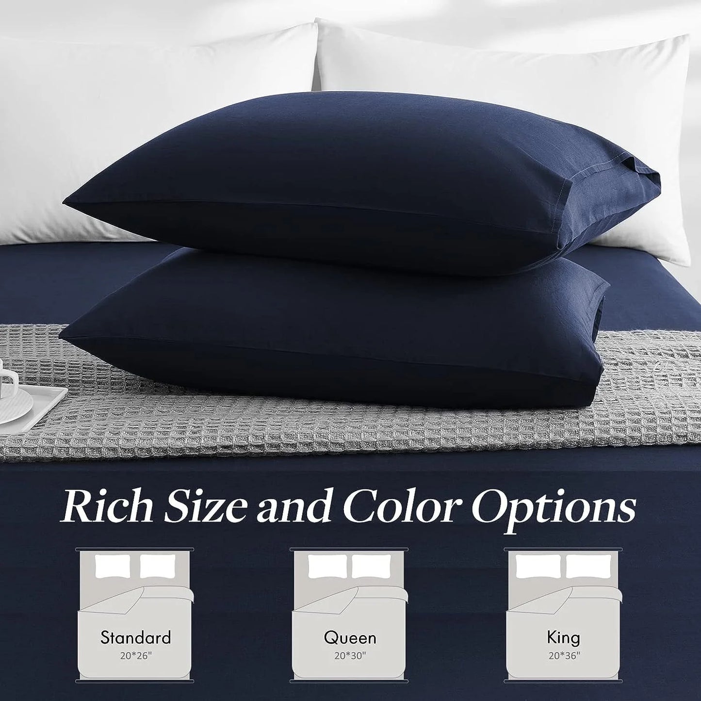 ALANDA Pillow Cases, 2 Pack Cooling Pillow Cases with 100% Bamboo & Linen Fiber, Breathable, Ultra Soft, Anti-Static, Machine Washable Envelope Hotel Pillowcases