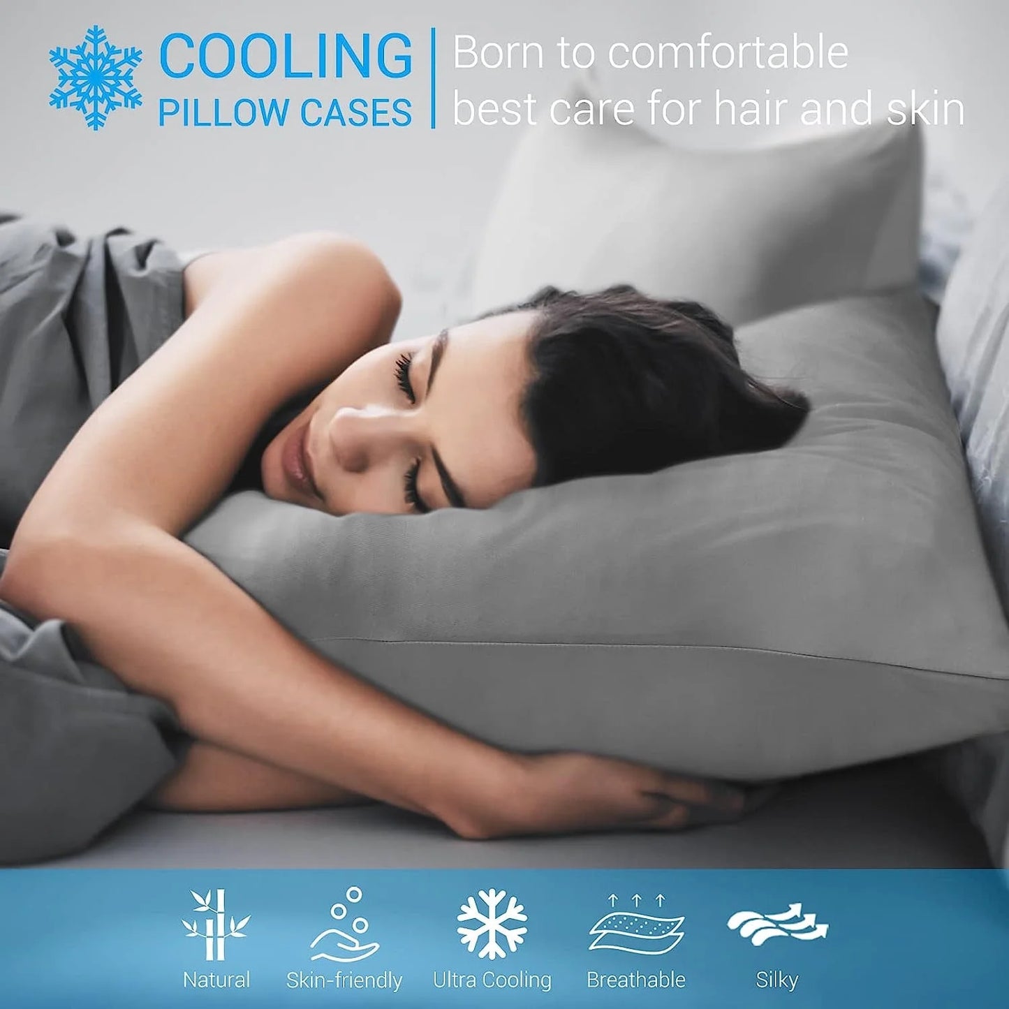 ALANDA Cooling Pillowcases, 2 Pack Pillowcases Ultra Cool Pillow Cases with Stretch Japanese Q-max 0.55 Arc-Chill Cooling Fiber for Hair Skin Night Sweat Hot Sleeper