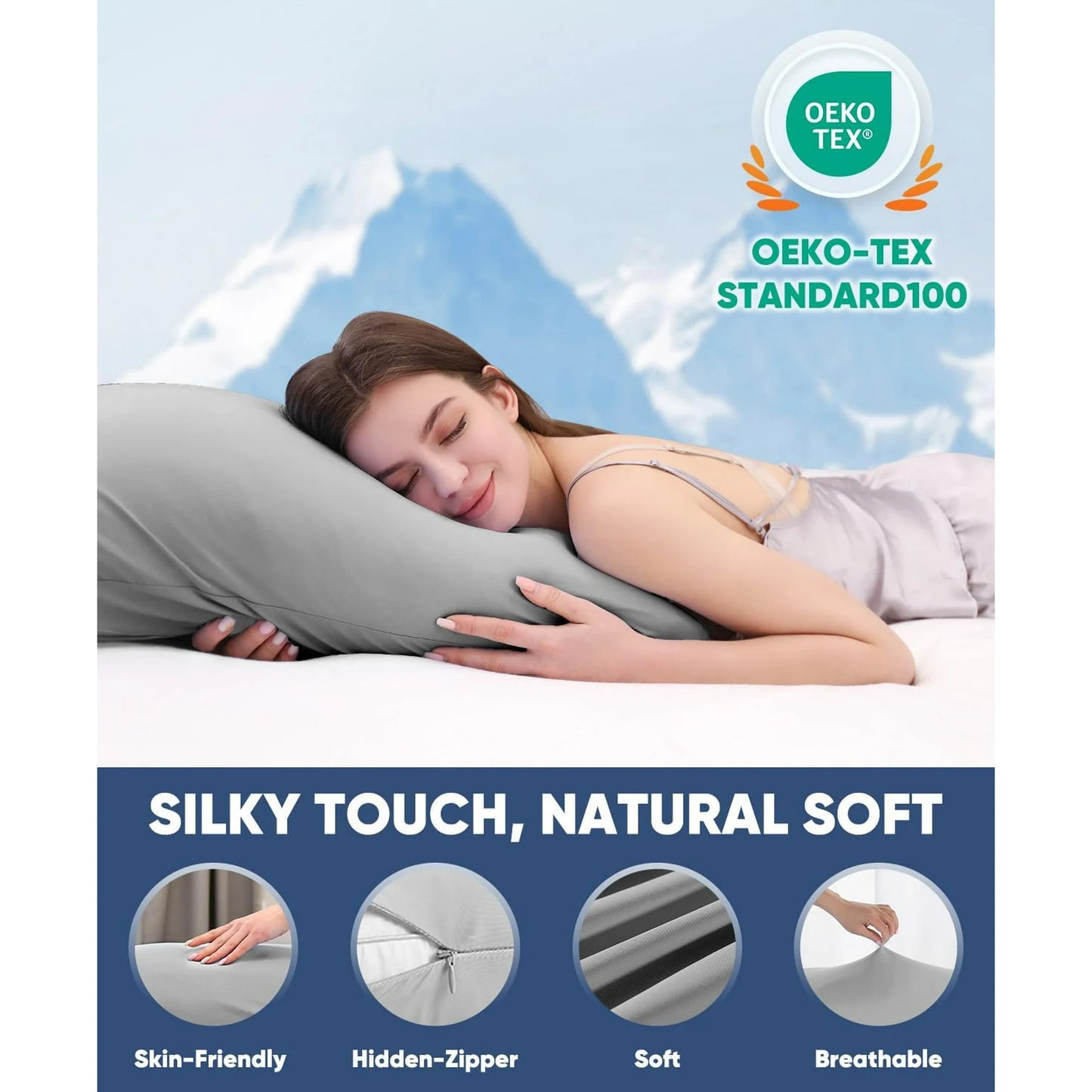 ALANDA Cooling Pillowcases, 2 Pack Pillowcases Ultra Cool Pillow Cases with Stretch Japanese Q-max 0.55 Arc-Chill Cooling Fiber for Hair Skin Night Sweat Hot Sleeper