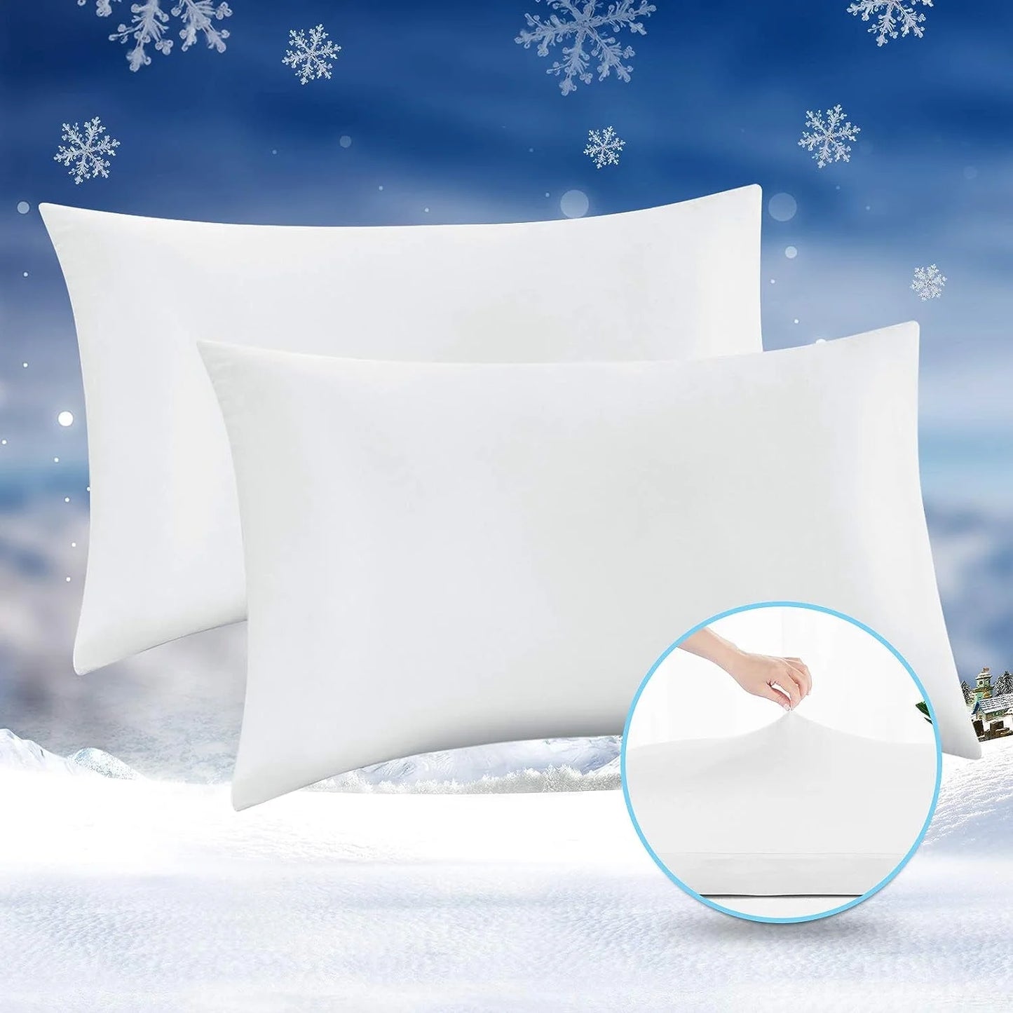 ALANDA Cooling Pillowcases, 2 Pack Pillowcases Ultra Cool Pillow Cases with Stretch Japanese Q-max 0.55 Arc-Chill Cooling Fiber for Hair Skin Night Sweat Hot Sleeper