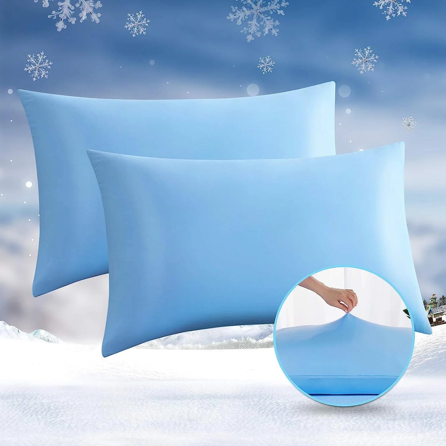 ALANDA Cooling Pillowcases, 2 Pack Pillowcases Ultra Cool Pillow Cases with Stretch Japanese Q-max 0.55 Arc-Chill Cooling Fiber for Hair Skin Night Sweat Hot Sleeper