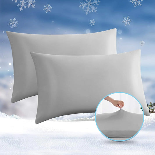 ALANDA Cooling Pillowcases, 2 Pack Pillowcases Ultra Cool Pillow Cases with Stretch Japanese Q-max 0.55 Arc-Chill Cooling Fiber for Hair Skin Night Sweat Hot Sleeper