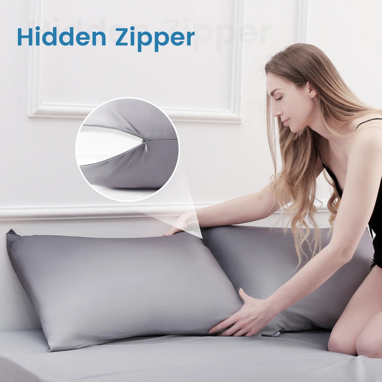 ALANDA Cooling Pillow Cases, Arc-Chill Q-max＞0.5 Gradient Breathable Soft & Stretch Cooling Pillowcases with Zipper, 2 Pack 20"x26"