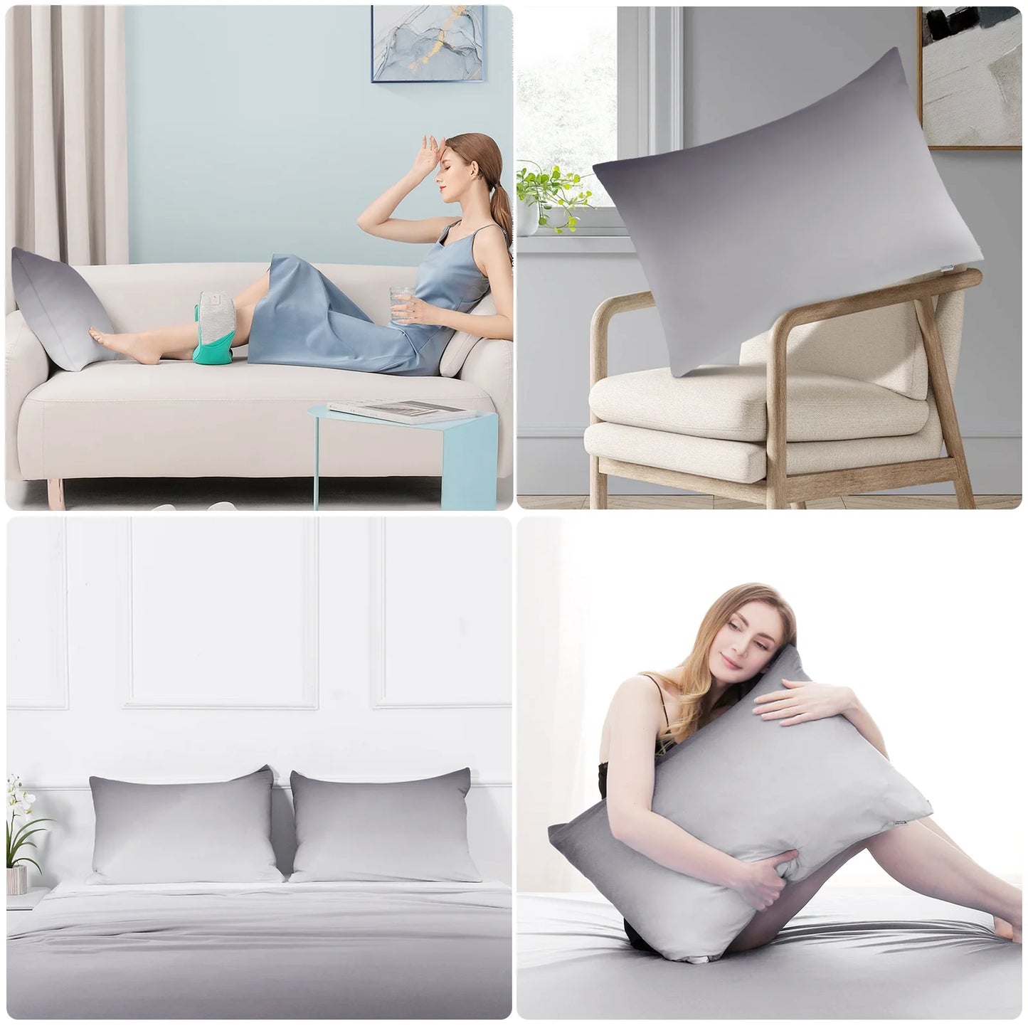 ALANDA Cooling Pillow Cases, Arc-Chill Q-max＞0.5 Gradient Breathable Soft & Stretch Cooling Pillowcases with Zipper, 2 Pack 20"x26"